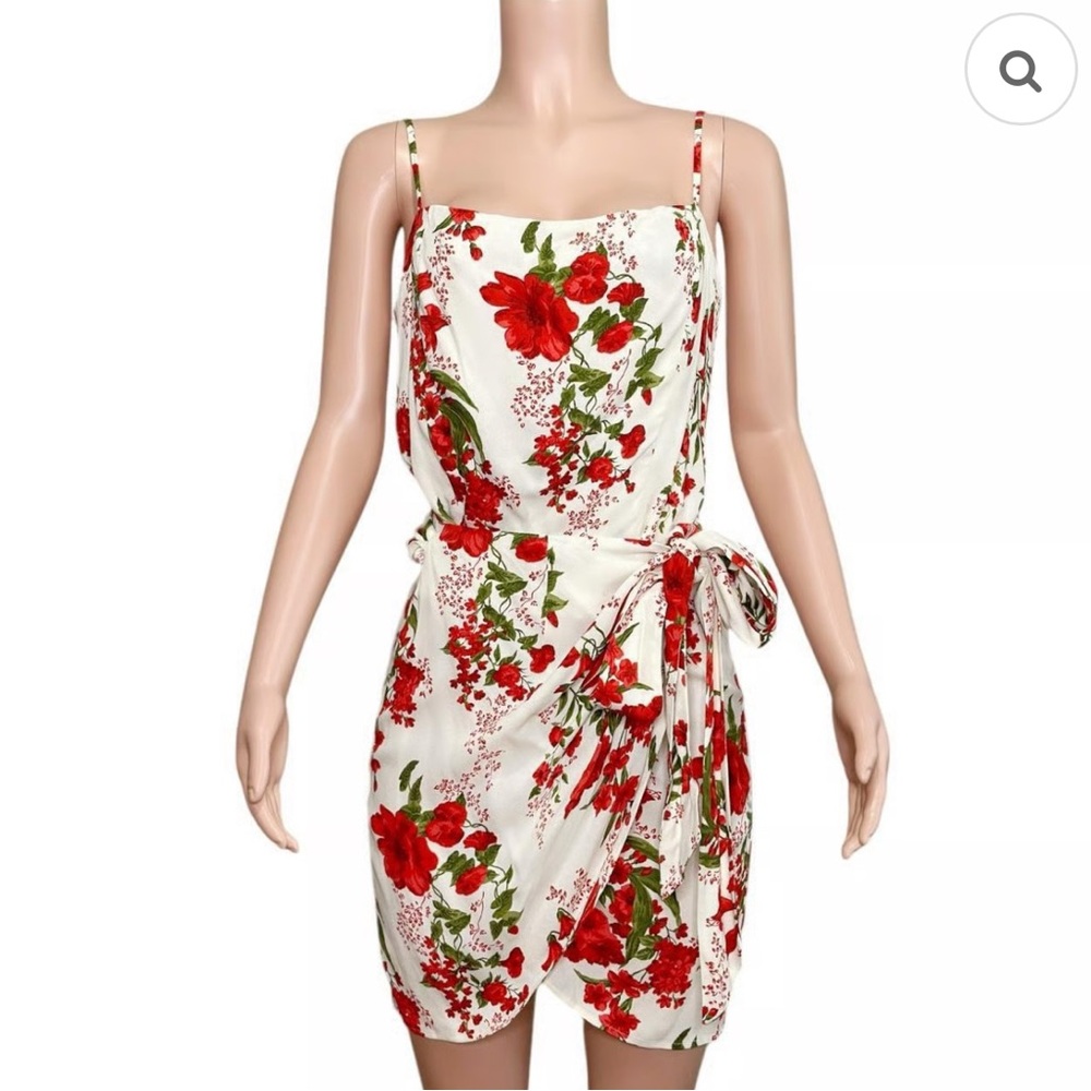 Floral Red and White Dress